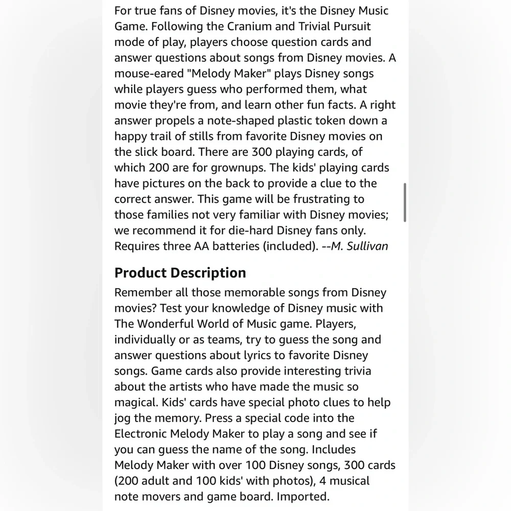 New Disney: The Wonderful World of Music Game Trivia cards, musical interactive